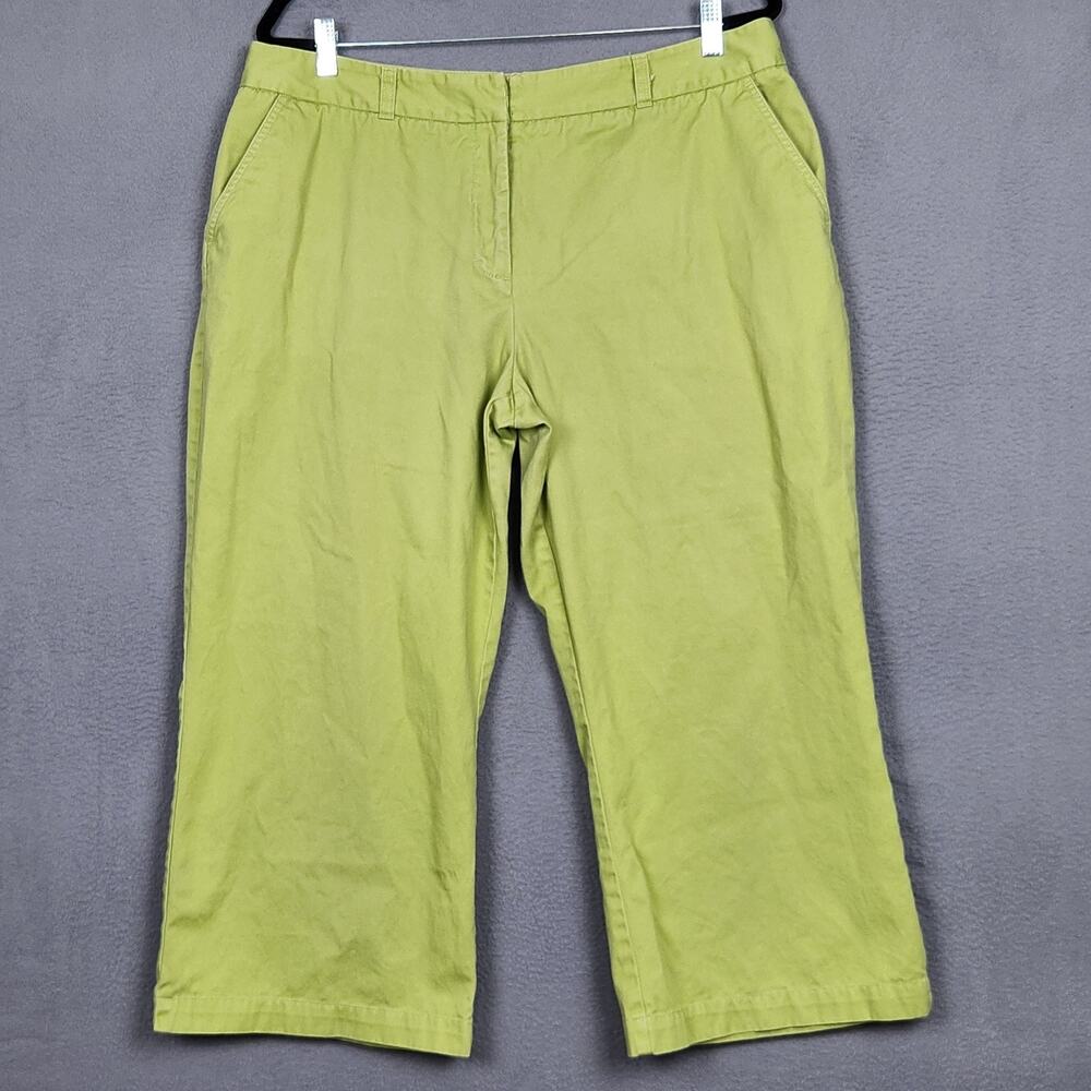 GARNET HIL Pants Womens 18 Green Cropped Wide Leg Casual 100% Cotton Button Fly